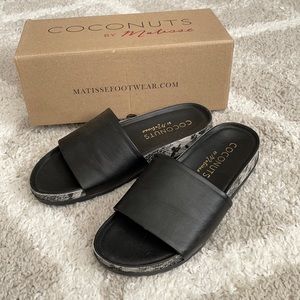 NWOT Black/snakeskin leather sandals. Never worn.